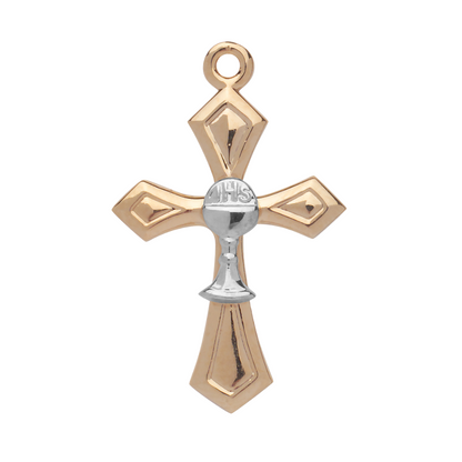 Cross with Chalice Two-tone Gold Over Sterling Silver Pendant — 18" Chain