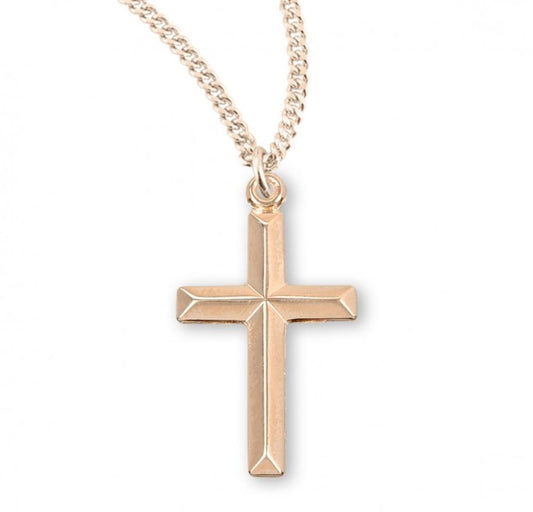Gold Plated Sterling Silver Angle Edged Cross, Catholic Gift, Made in USA