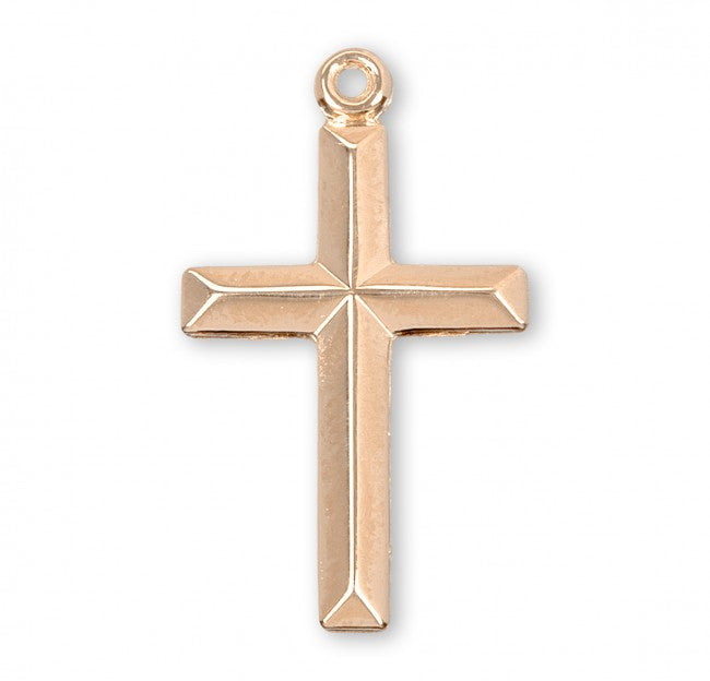 Angle Edged Cross 16kt Gold over Sterling Silver — 18" Chain, Made in USA, Gift Box