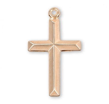 Angle Edged Cross 16kt Gold over Sterling Silver — 18" Chain, Made in USA, Gift Box