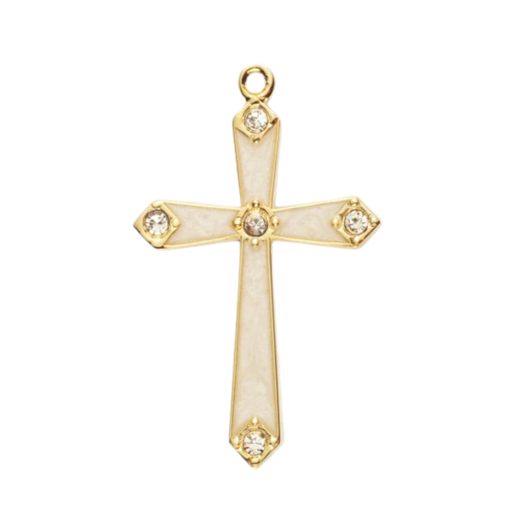Pearl Enameled Cross Gold Over Sterling Silver Necklace — 18" Chain, Gift Box