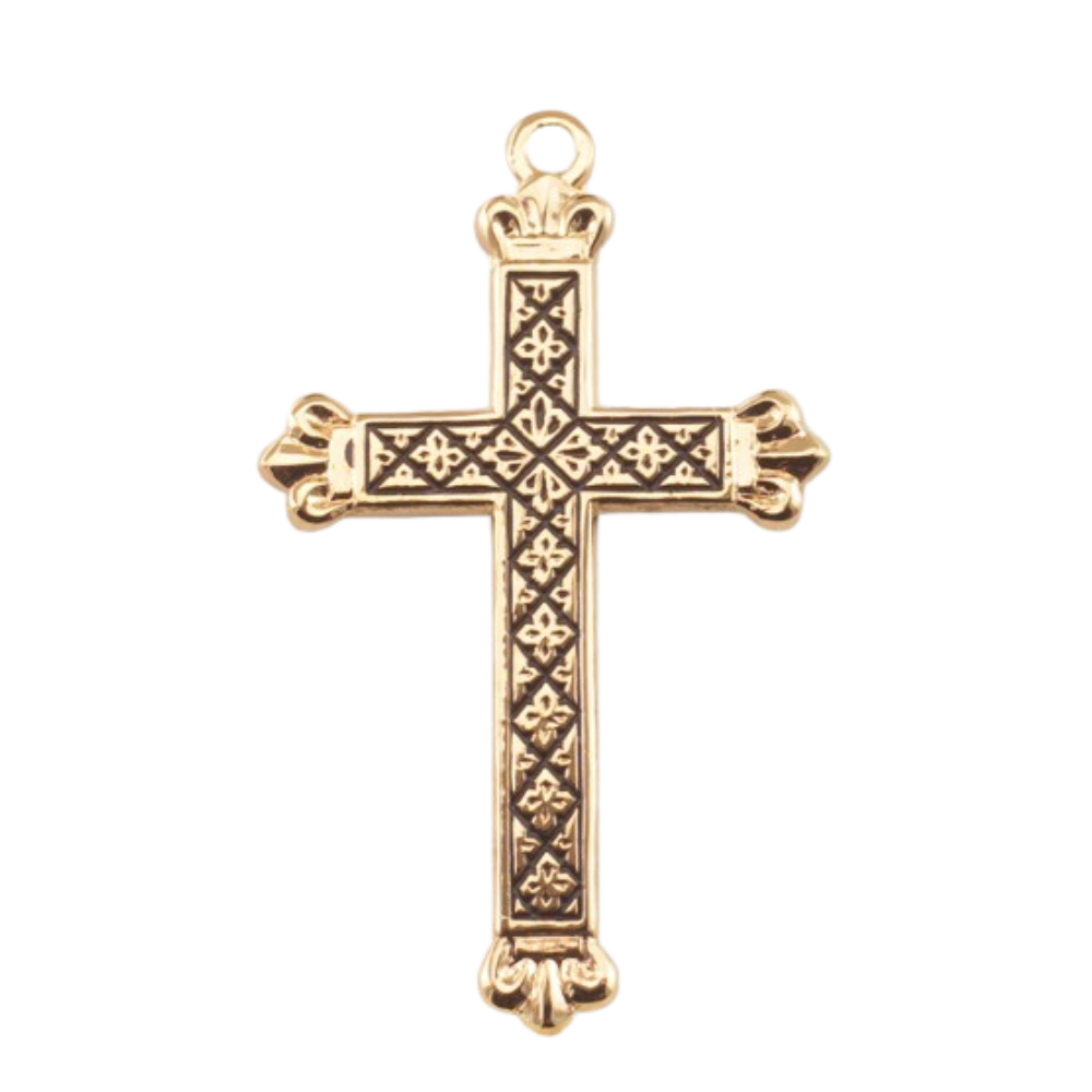 Cross with Black Enamel Design Gold Over Sterling Silver — 18" Chain, Gift Box