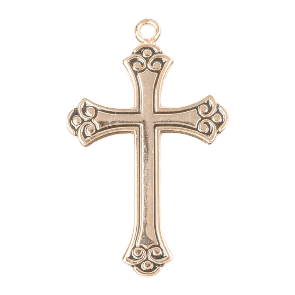 Swirl Tip Black Enameled Cross Gold Over Sterling Pendant — 18" Chain