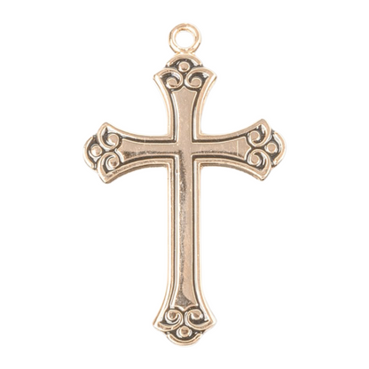 Swirl Tip Black Enameled Cross Gold Over Sterling Pendant — 18" Chain