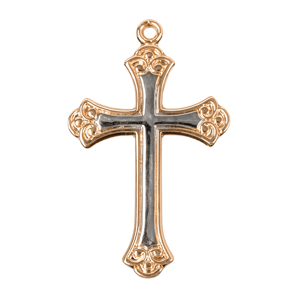 Two-Tone Cross Gold Plated Sterling Silver Pendant Necklace — 18" Chain, Gift Box