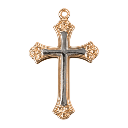 Two-Tone Cross Gold Plated Sterling Silver Pendant Necklace — 18" Chain, Gift Box