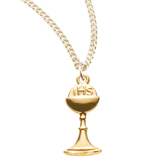 Gold Plated Sterling Silver Chalice Pendant, Catholic Gift, Made in USA