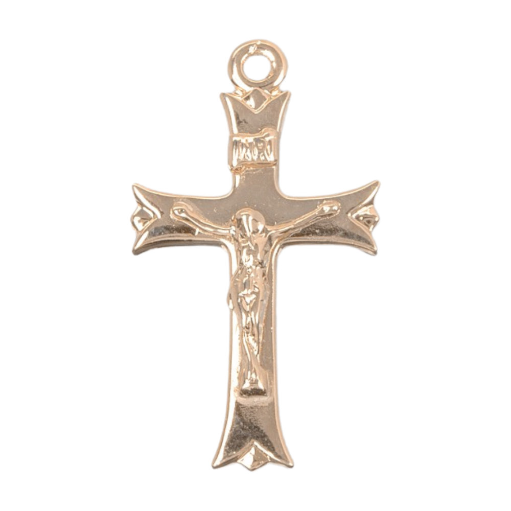 Notched Flare Tipped Crucifix Gold over Sterling — 18" Chain, USA, Gift Box Included