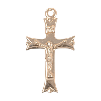 Notched Flare Tipped Crucifix Gold over Sterling — 18" Chain, USA, Gift Box Included