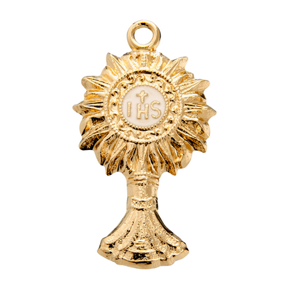 Monstrance Medal 16k Gold over Sterling Silver — 18" Chain, Gift Box Included