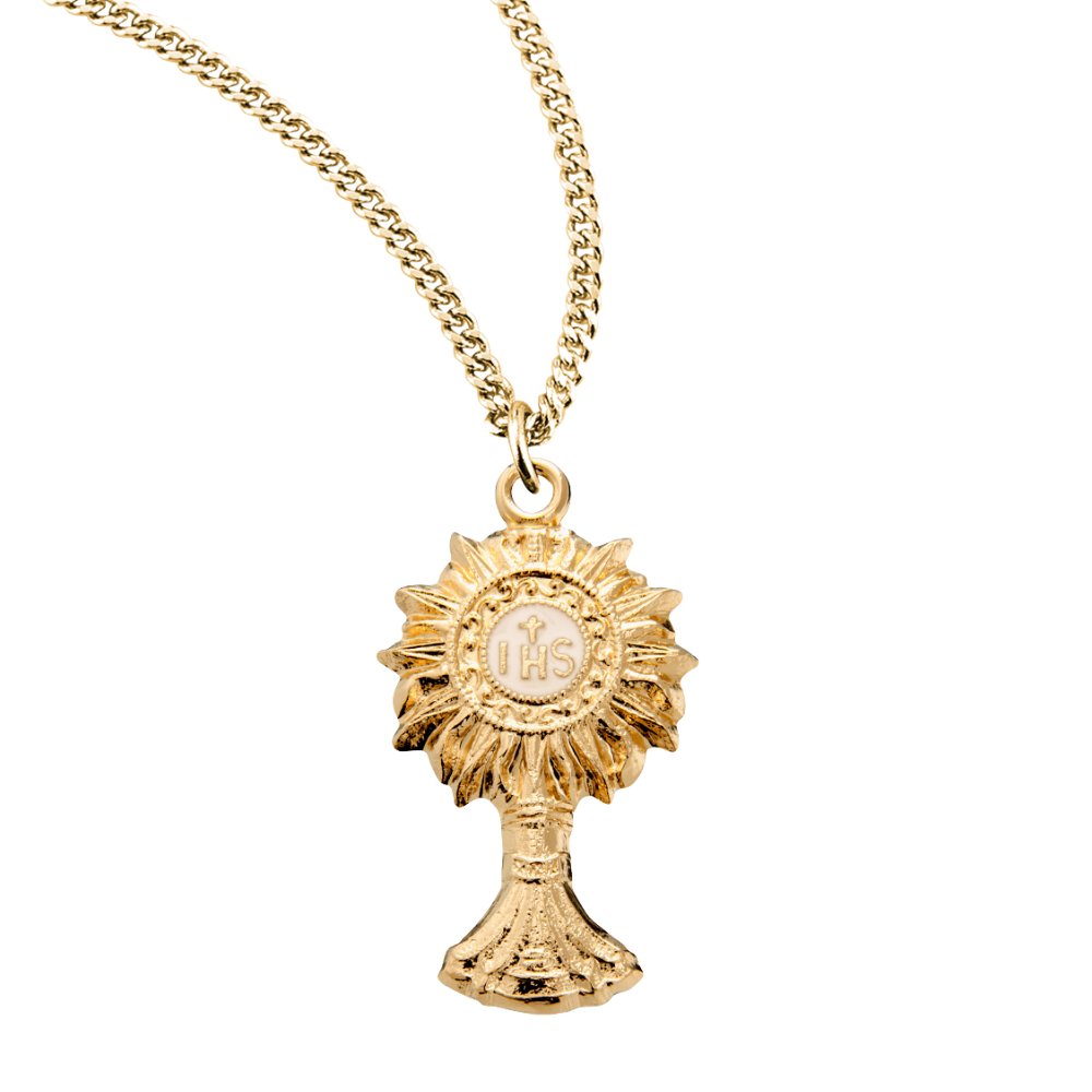 Gold Plated Sterling Silver Monstrance Pendant, Catholic Gift, Made in USA