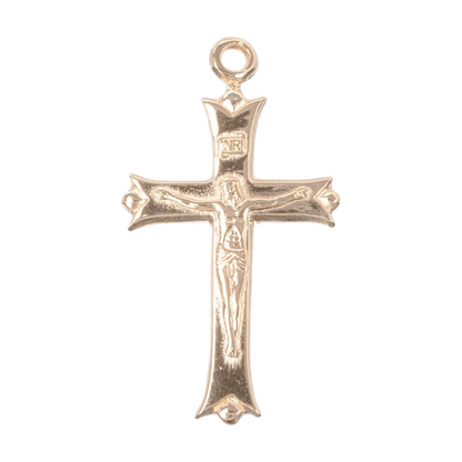 Leaf Tipped High Polished Crucifix 16kt Gold Over Sterling Silver — 18" Chain