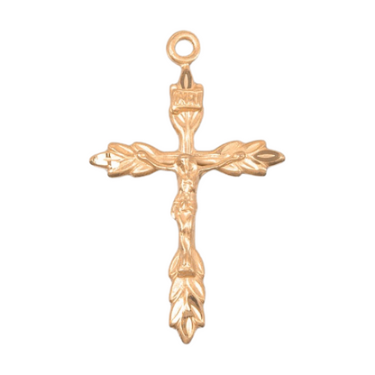 Wheat Crucifix 16kt Gold Over Sterling Silver Pendant — 18" Chain, Made in USA