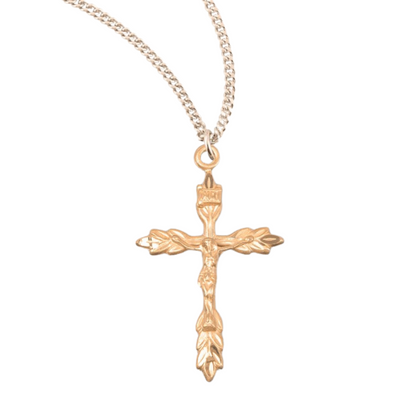 Gold Plated Sterling Silver Wheat Crucifix, Catholic Gift, Made in USA