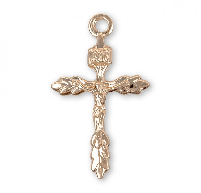 Wheat Crucifix 16kt Gold Over Sterling Silver Pendant — 18" Chain, Gift Box