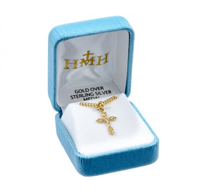 Wheat Crucifix 16kt Gold Over Sterling Silver Pendant — 18" Chain, Gift Box