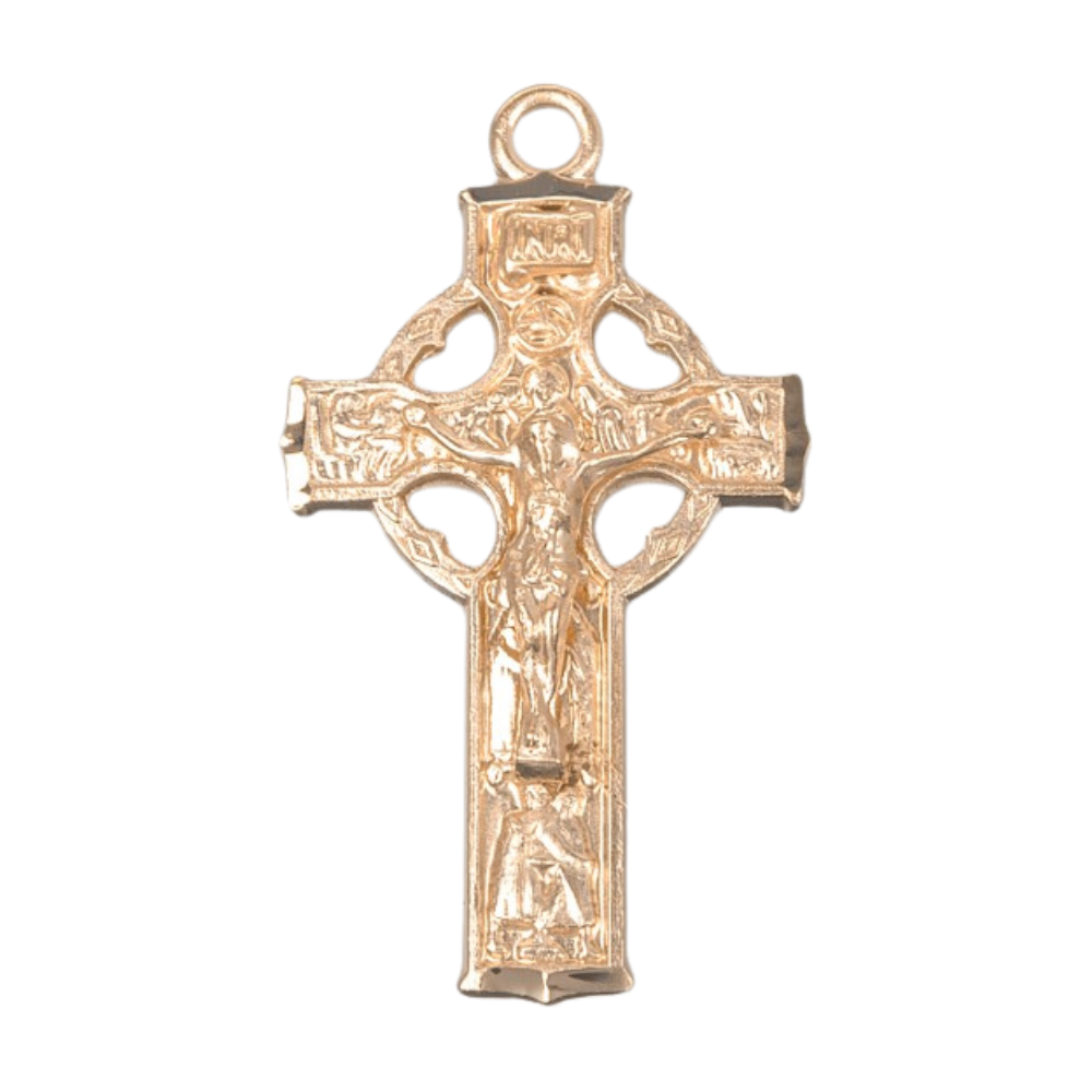 Celtic Crucifix 16kt Gold Over Sterling Silver Pendant — 18" Chain, Gift Box