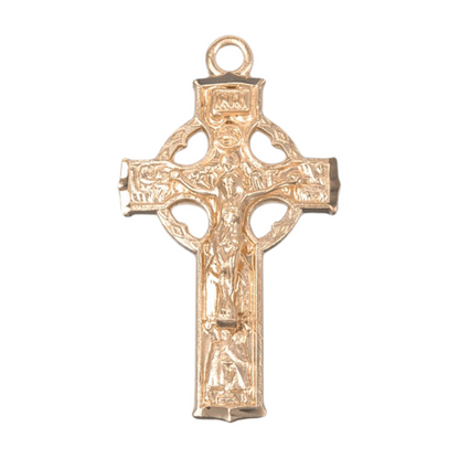 Celtic Crucifix 16kt Gold Over Sterling Silver Pendant — 18" Chain, Gift Box