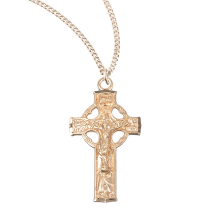 Gold Plated Sterling Silver Celtic Crucifix, Catholic Gift, Made in USA