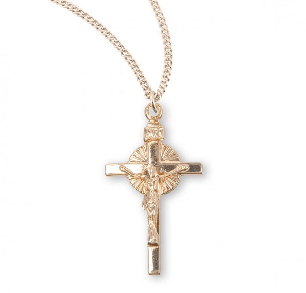 Sun Burst Gold Plated Sterling Silver Crucifix, Catholic Gift, Made in USA