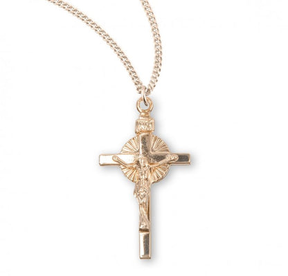 Sun Burst Gold Plated Sterling Silver Crucifix, Catholic Gift, Made in USA