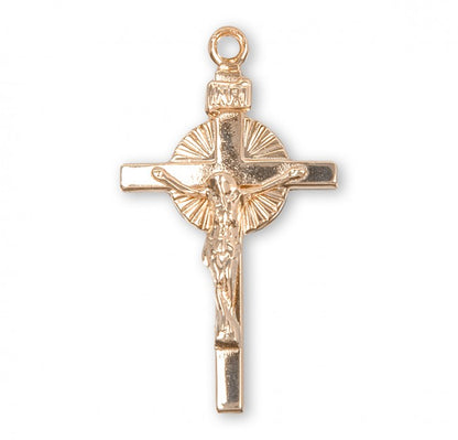 Sun Burst Crucifix Gold Over Sterling Silver Necklace — 18" Chain, Gift Box