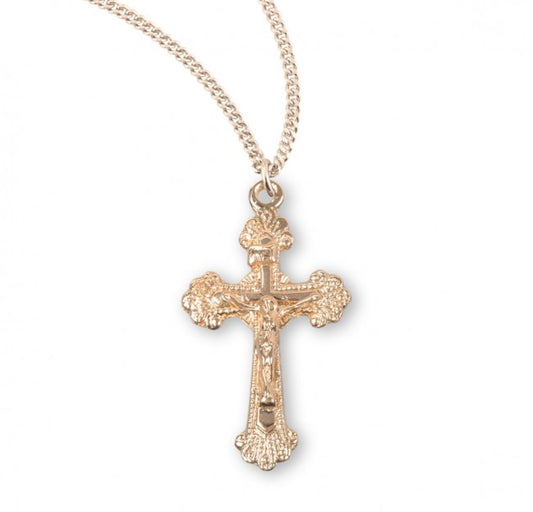 Fancy Engraved Gold Plated Sterling Silver Crucifix, Catholic Gift, Made in USA