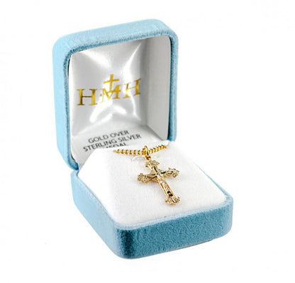 Fancy Engraved Crucifix Gold Over Sterling Silver Pendant — 18" Chain, Gift Box