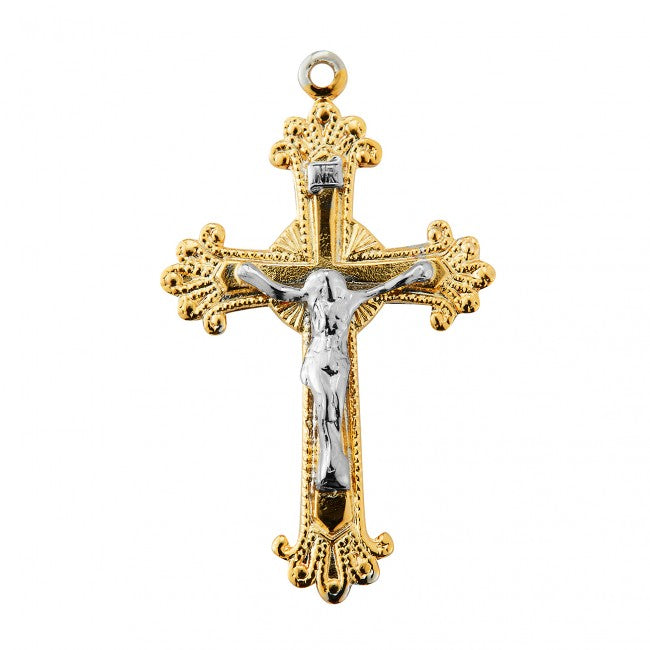 Two Toned Crucifix Gold Over Sterling Silver Pendant — 18" Chain, Gift Box