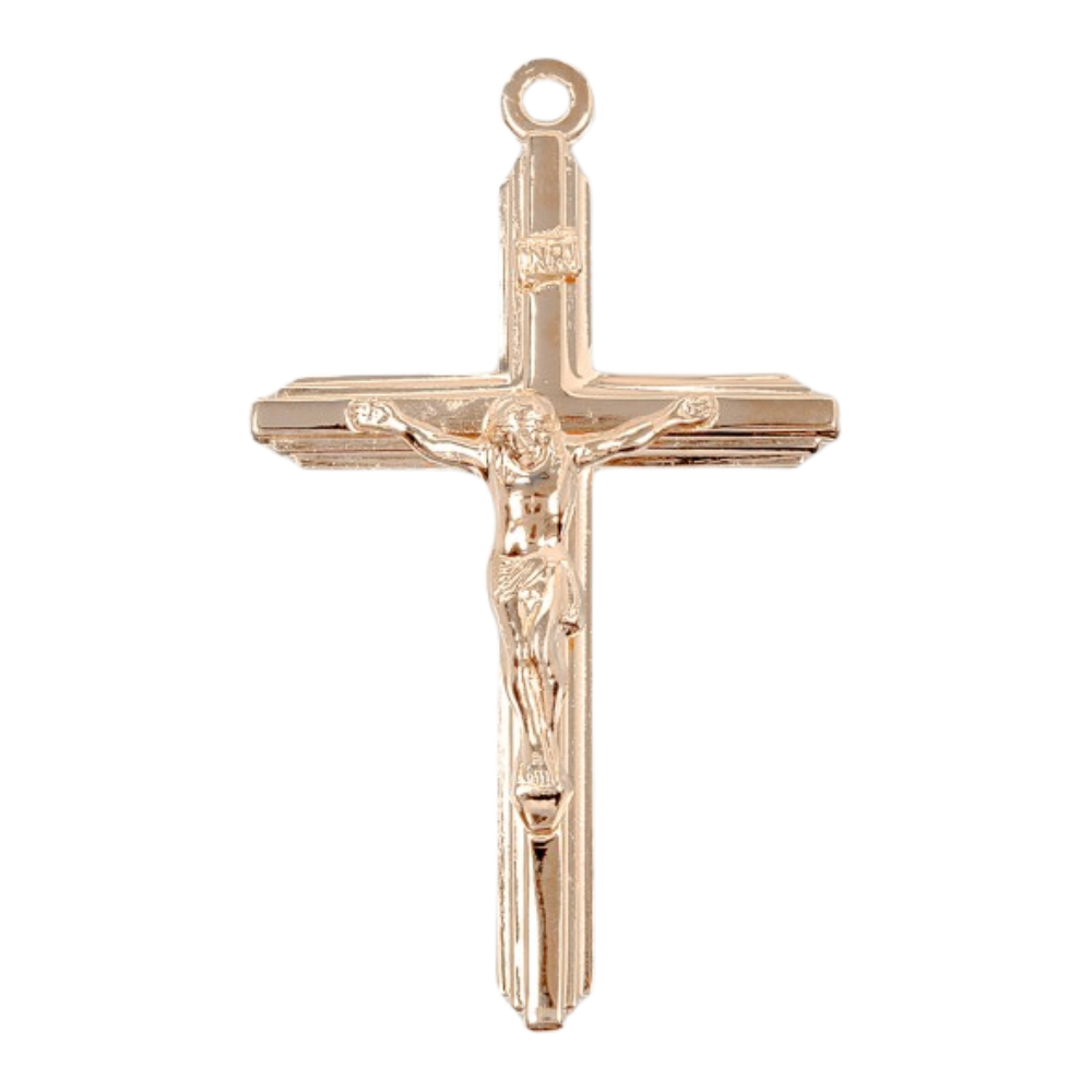 Crucifix Gold Over Sterling Silver Stream Lined Pendant — 18" Chain, Gift Box