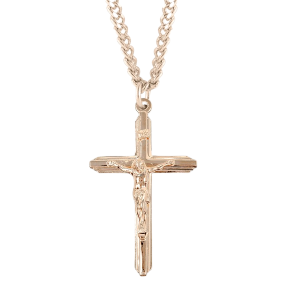 Stream Lined Gold Plated Sterling Silver Crucifix, Catholic Gift, Made in USA