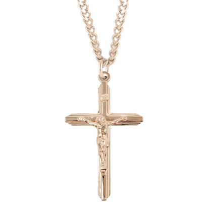 Inlayed Gold Plated Sterling Silver Crucifix, Catholic Gift, Made in USA