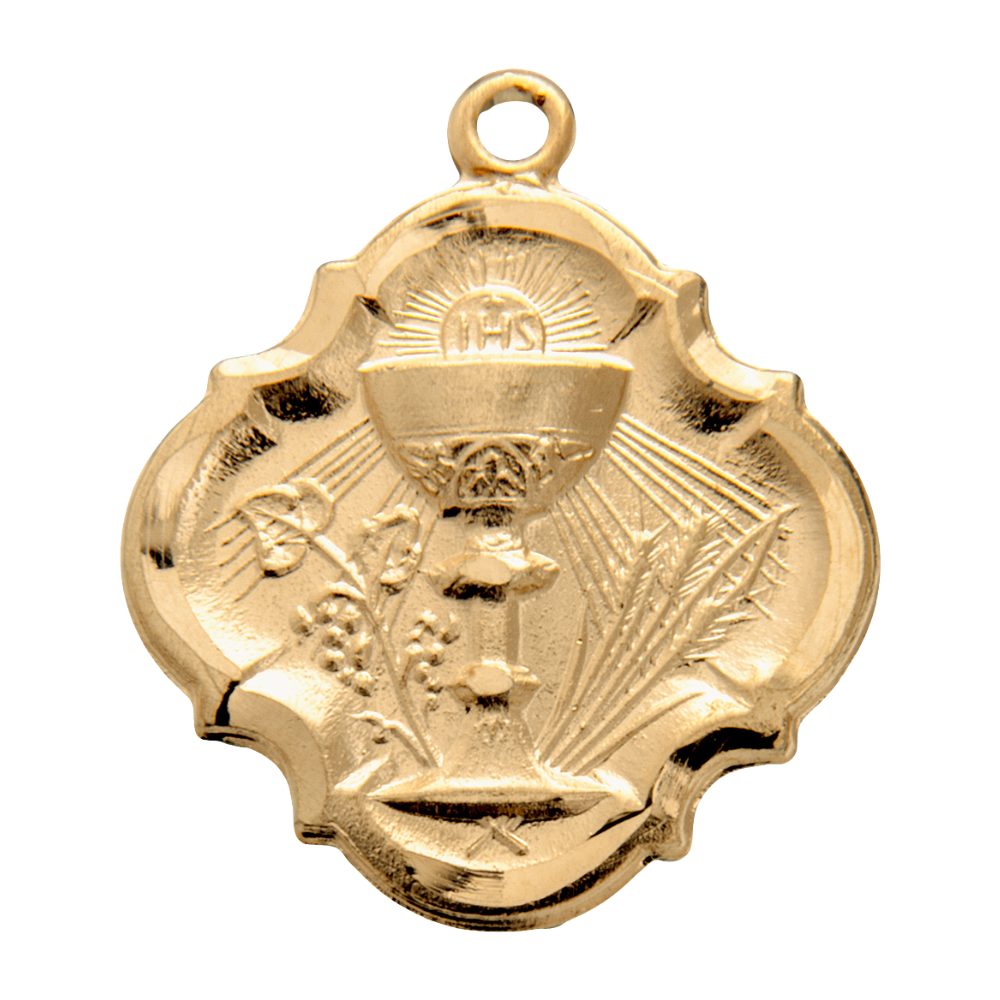 Chalice Medal 16kt Gold Over Sterling Silver Pendant — 18" Chain, Made in USA