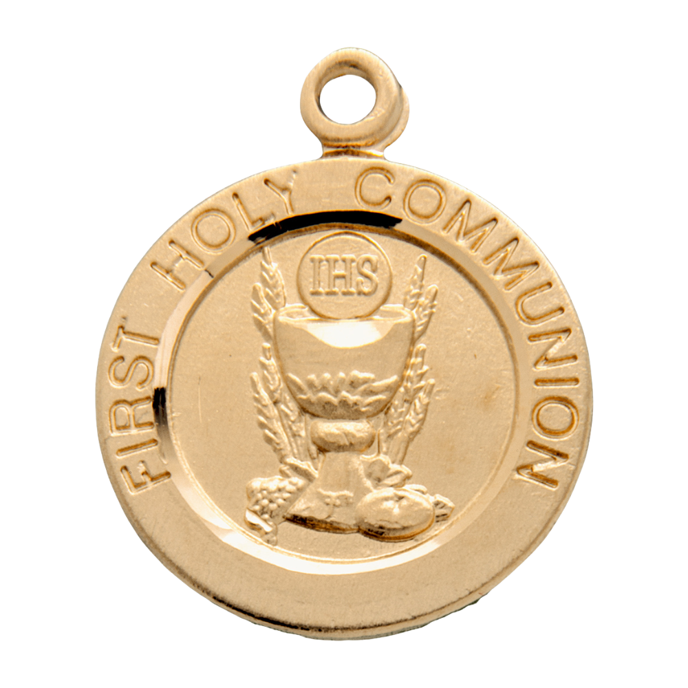 First Holy Communion Medal Gold over Sterling — 18" Chain, Gift Box, Made in USA