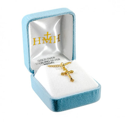 Tapered Crucifix 16kt Gold Over Sterling Silver Pendant — 18" Chain, Gift Box
