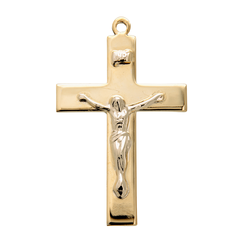 Two-Tone Crucifix Gold Over Sterling Silver Pendant — 24" Chain, Made in USA