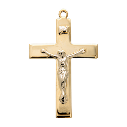 Two-Tone Crucifix Gold Over Sterling Silver Pendant — 24" Chain, Made in USA
