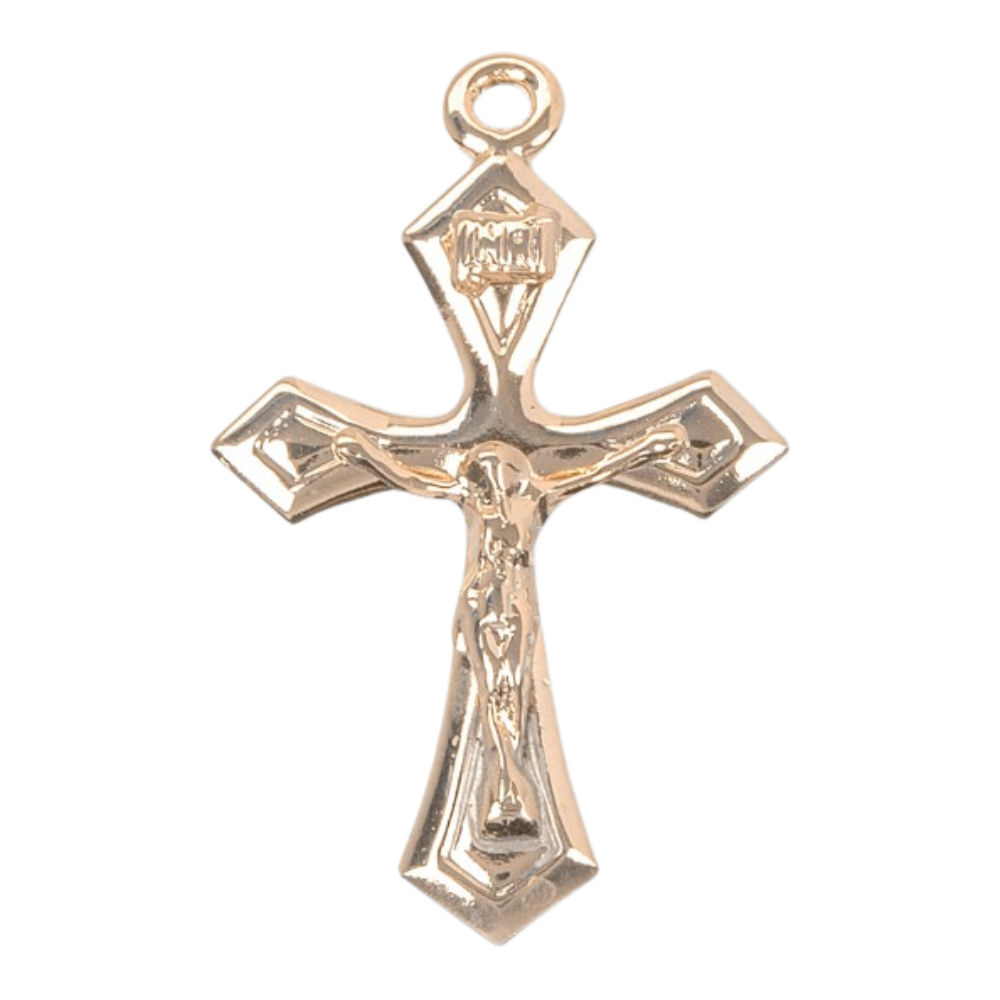 Pointed Tapered Crucifix 16kt Gold Over Sterling Silver Pendant — 18" Chain