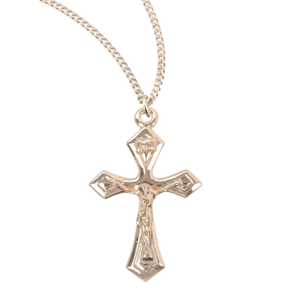Pointed Tapered Gold Plated Sterling Silver Crucifix, Catholic Gift, Made in USA