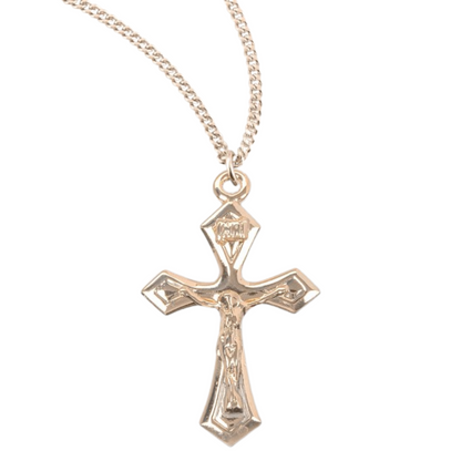 Pointed Tapered Gold Plated Sterling Silver Crucifix, Catholic Gift, Made in USA