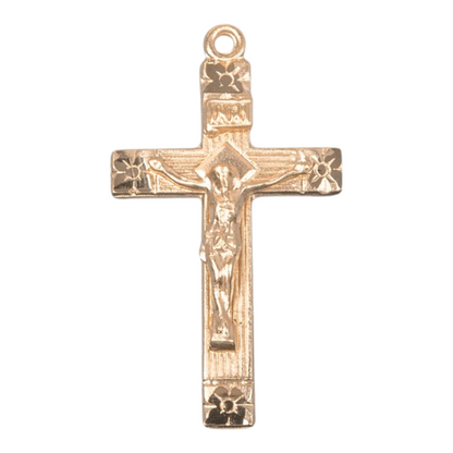 Flower Tipped Crucifix 16kt Gold Over Sterling Silver Pendant — 18" Chain