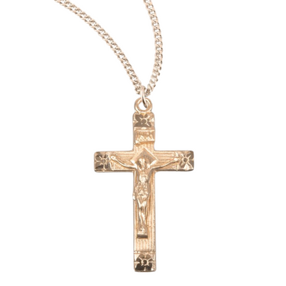 Flower Tipped Gold Plated Sterling Crucifix, Catholic Gift, Made in USA