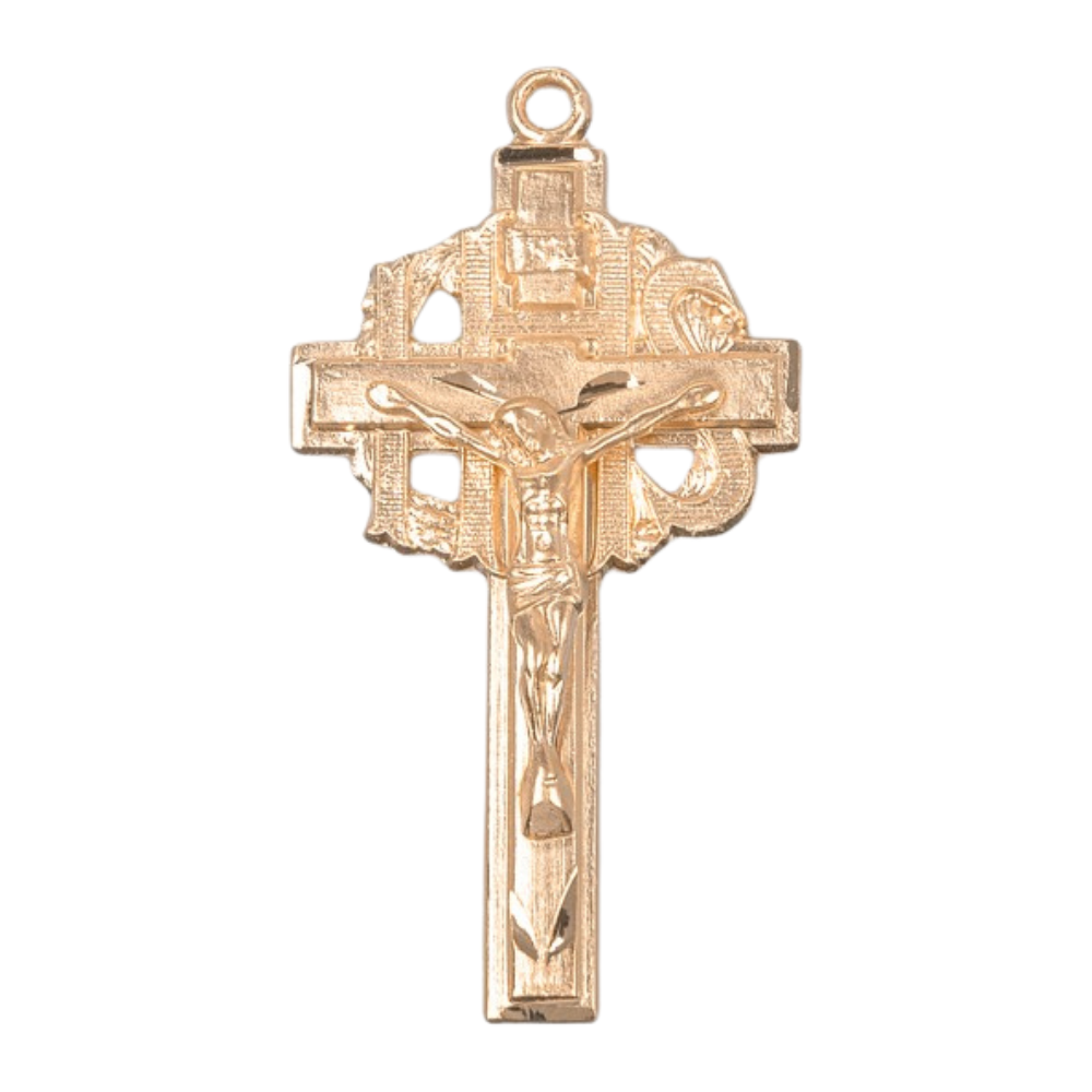 Pierced IHS Crucifix Gold Over Sterling Silver Pendant — 24" Chain, Gift Box