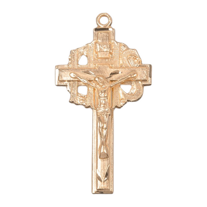 Pierced IHS Crucifix Gold Over Sterling Silver Pendant — 24" Chain, Gift Box