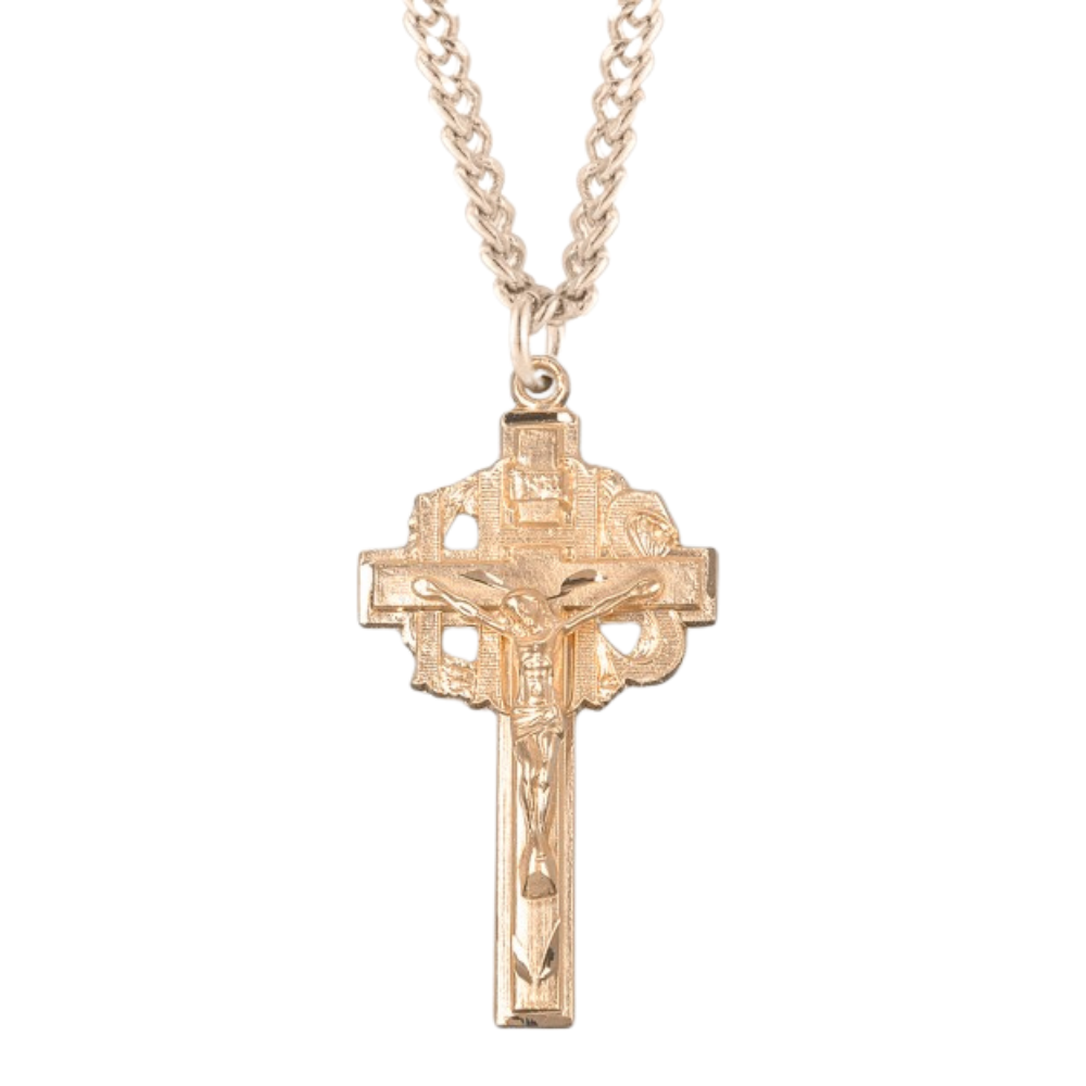 Pierced Gold Plated Sterling Silver Crucifix, Catholic Gift, Made in USA