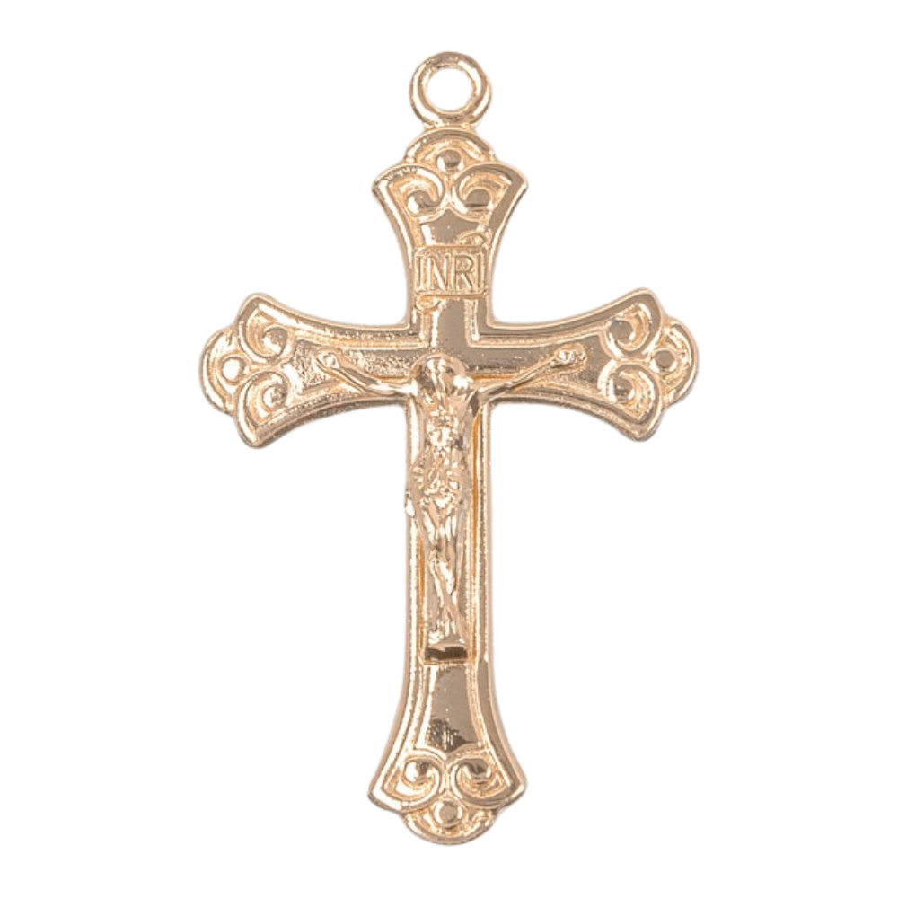 Swirled Crucifix 16kt Gold Over Sterling Silver Necklace — 18" Chain, Gift Box