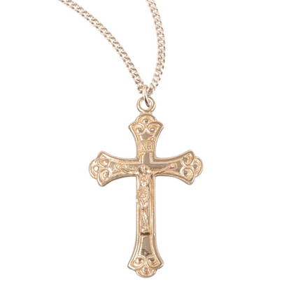 Swirled Gold Plated Sterling Silver Crucifix, Catholic Gift, Made in USA