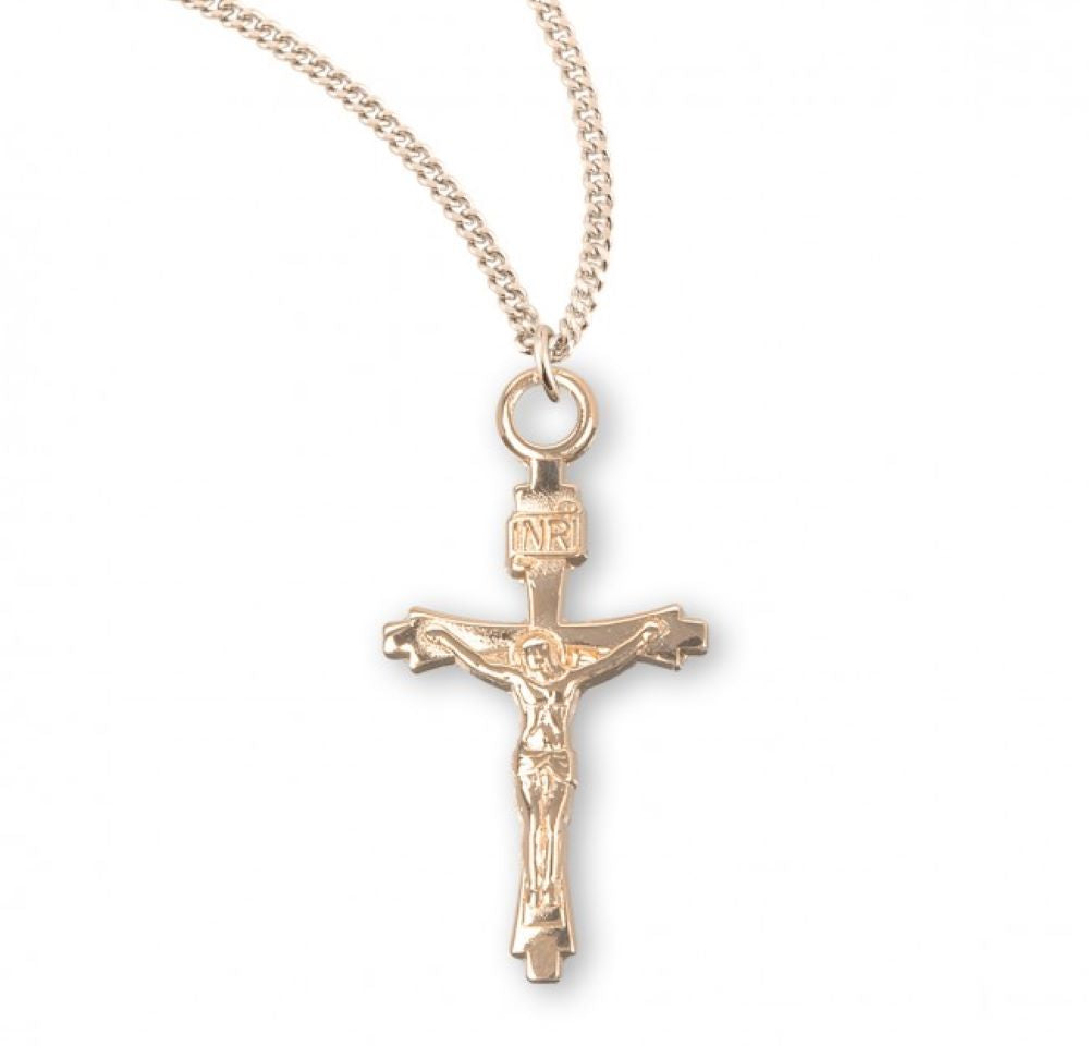 Flare Tipped Gold Plated Sterling Silver Crucifix, Catholic Gift, Made in USA