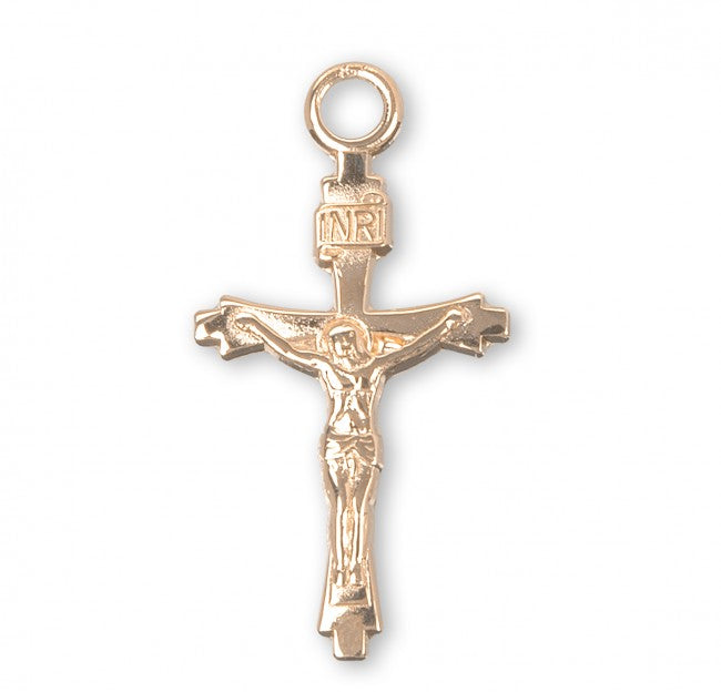 Flare Tipped Crucifix 16kt Gold Over Sterling Silver Pendant - 18" Chain, Gift Box