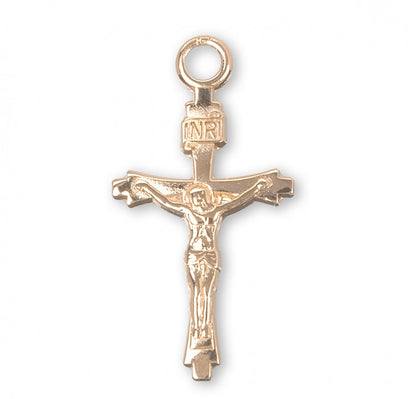 Flare Tipped Crucifix 16kt Gold Over Sterling Silver Pendant - 18" Chain, Gift Box